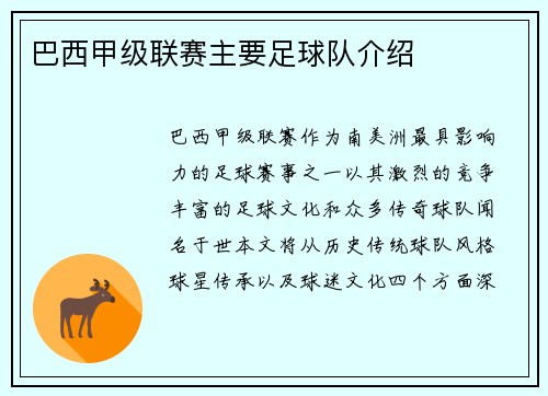 巴西甲级联赛主要足球队介绍