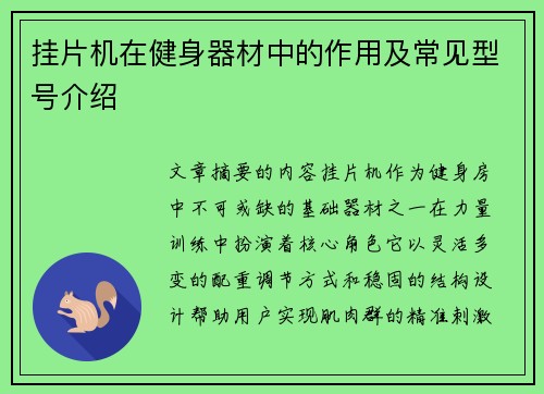 挂片机在健身器材中的作用及常见型号介绍